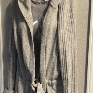 Caslon Grey Hooded Cardigan w/Pockets and Inner Tie